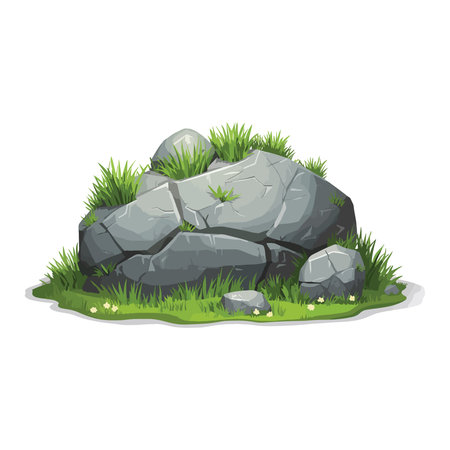 Green grass and stones on the lawn. Vector illustration on white background.のイラスト素材