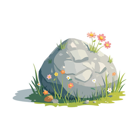Stone with flowers, cartoon vector Illustration isolated on a white background.のイラスト素材