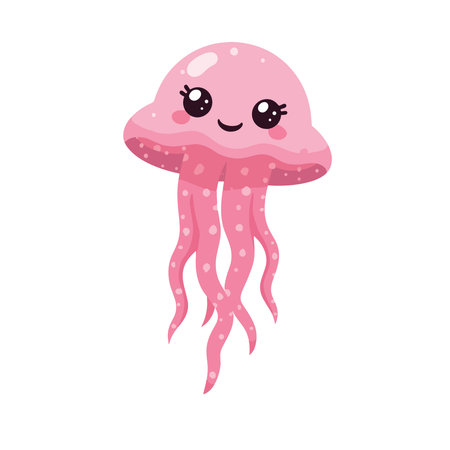 Cute pink jellyfishne animal cartoon vector Illustration isolated on a white background.のイラスト素材