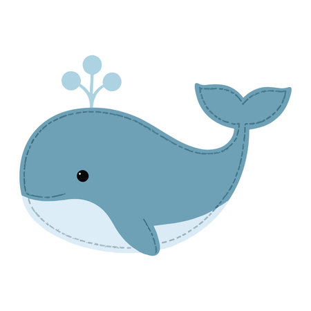 Cute cartoon whale isolated on white background. Vector illustration in flat style.のイラスト素材