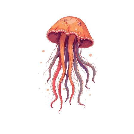 Colorful jellyfish isolated on white background. Hand drawn vector illustration.のイラスト素材