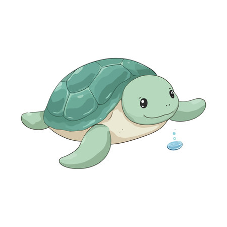 Vector illustration of a cute cartoon turtle on a white background. Sea life.のイラスト素材