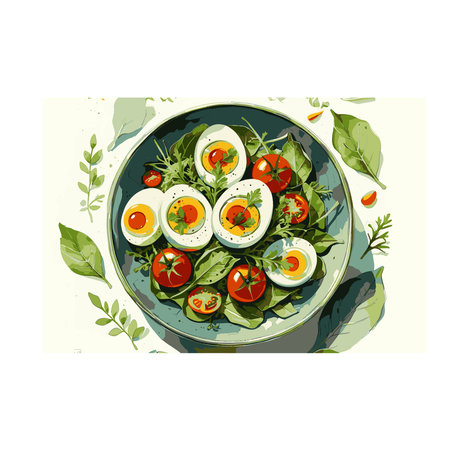 Salad with avocado, tomatoes and arugula. Vector illustrationのイラスト素材
