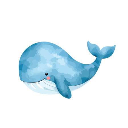 Cute cartoon blue whale. Vector illustration isolated on white background.のイラスト素材