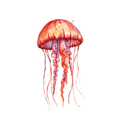 Colorful jellyfish isolated on white background. Hand drawn vector illustration.のイラスト素材
