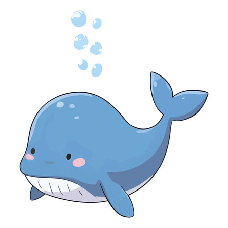 Illustration of a Cute Blue Whale Floating on the Ocean - Vectorのイラスト素材