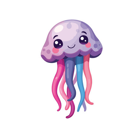 Cute purple jellyfish cartoon character vector Illustration on a white backgroundのイラスト素材