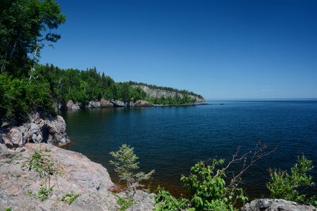 Bright summer panoramic of the scenic  north shore of Lake Superior, from  Tettegouche State Park in...