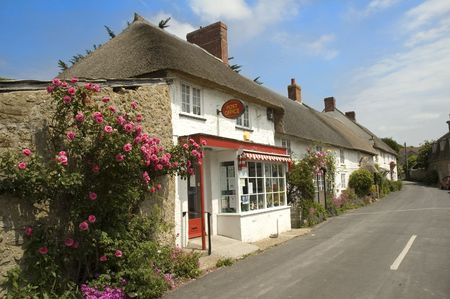 Abbotsbury post office, and thatched cottagesの写真素材
