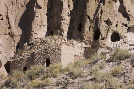 Anastazi indian dwellings in Bandelier National monumentの写真素材