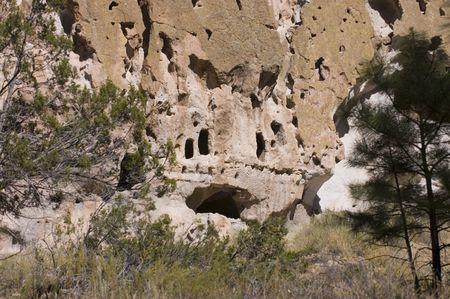 Anastazi indian dwellings in Bandelier National monumentの写真素材