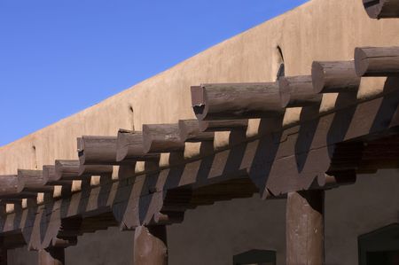 Adobe facade on shopping mall in Taos, New Mexicoの写真素材