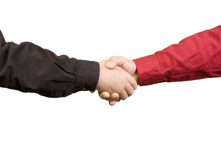 Handshake between two men over a white backgroundの写真素材