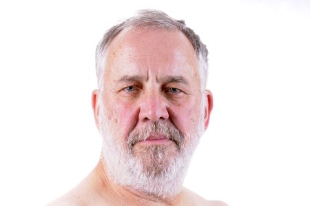 older man with ruddy complexion, isolated on whiteの写真素材