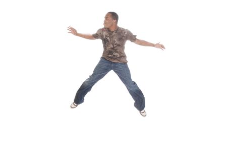 African american man dancing on a white background