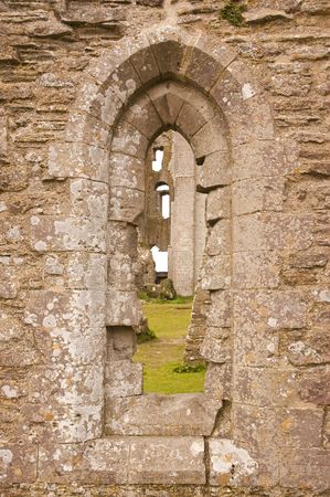 Window into the ruins of Corfe castle, Dorset, England