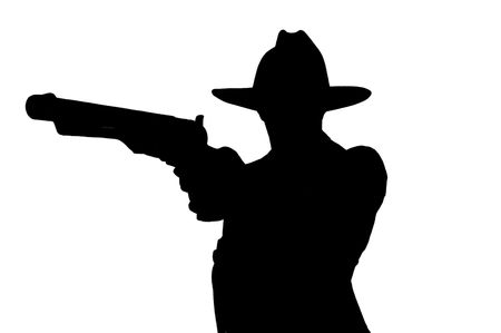 silhouette of man pointing gun の写真素材