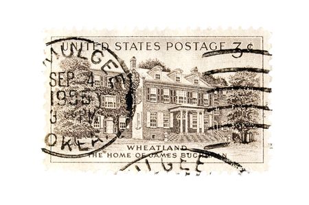 CIRCA - 1955 : A 3 cent Vintage US postage stamp, depicting  Wheatland, and with the inscription 