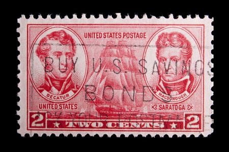 UNITED STATES - CIRCA 1937: depicting insets of Decatur & Macdonough, inscripted の写真素材