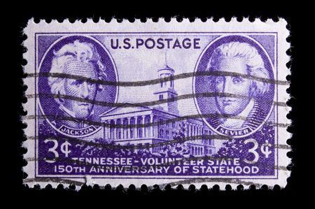 UNITED STATES- CIRCA 1945: Depicting building with inset of Jackson and Sevier, with inscription 