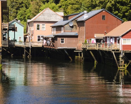 Creek street in Ketchikan, Alaska, once the red light district, now shopsの写真素材