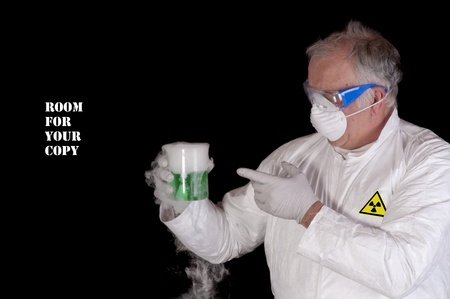 chemical engineer, or biological scientist handling hazardous material in clean room environmentの写真素材