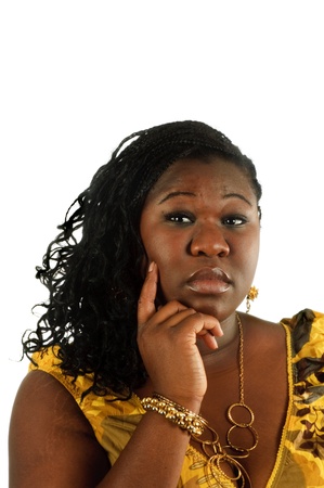 Young serious African American woman in closeupの写真素材