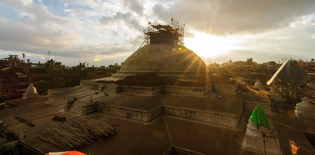 KATHMANDU, NEPAL - 9/23/2015: Bouddhanath Stupa under renovation after the 2015 earthquake in Kathmandu, Nepal.のeditorial素材