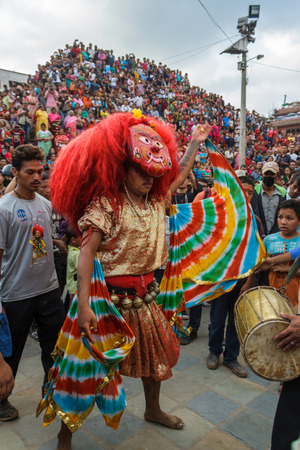 KATHMANDU, NEPAL - 9/26/2015: The Majipa Lakhey, translated toのeditorial素材