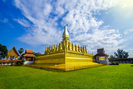 Golden temple of Pha That Luang, a Buddhist pagoda in Vientiane, Laosの写真素材