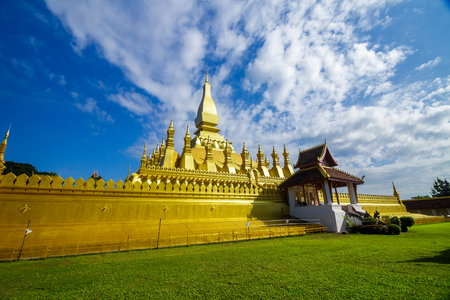 Golden pagoda at Pha That Luang, a Buddhist temple in Vientiane, Laosのeditorial素材