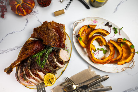 Turkey Thanksgiving Dinner With Pumpkin, Duxellesの写真素材