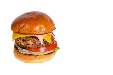Vegetable burger on a white backgroundの写真素材