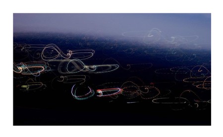slow shutter view of Los Angeles hills and trafficの写真素材