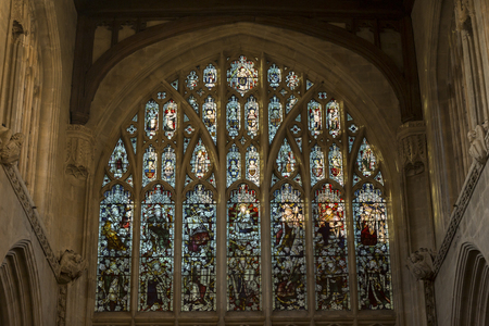 Stained glass at University church of St. Mary the Virgin in Oxford, England, United Kingdom, Europe.のeditorial素材