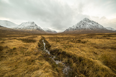 Scotland highlands near Glencoe, beautiful winter landscape for travel and hiking.の写真素材