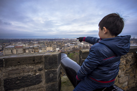 Edinbrugh city skyline as viewed from  Castle, Scotland UKの写真素材