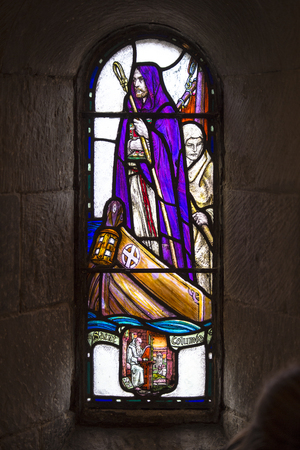 Stained glass at Edinburgh Castle in Edinburgh Scotland United Kingdom, Europe.のeditorial素材