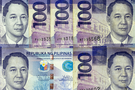 Currency banknotes spread across frame philippines pesoの写真素材