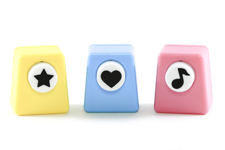 Heart music star symbol on blue, yellow, pink block with white backgroundの写真素材