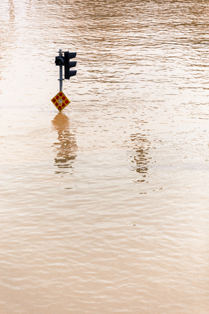 Flood caused by tropical storm near river town in Malaysiaの写真素材
