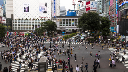 Japan, Tokyo, Shibuya crossing, a major commercial and business center, it houses the two busiest railway stations in the worldのeditorial素材