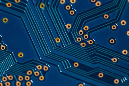 Macro close up view of computer electronic board, part and connector