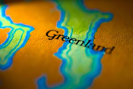 Geographical map location of Greenland in Artic region in North America continent on atlasの写真素材