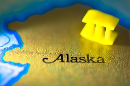 Geographical map location of Alaska in Alaskan region in North America continent on atlasの写真素材