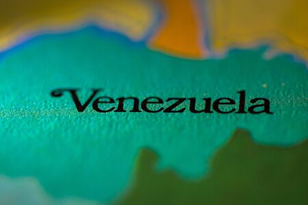 Geographical map location of country Venezuela in South American continent on atlasの写真素材