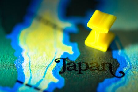 Geographical map location of country Japan in Asia continent on atlasの写真素材