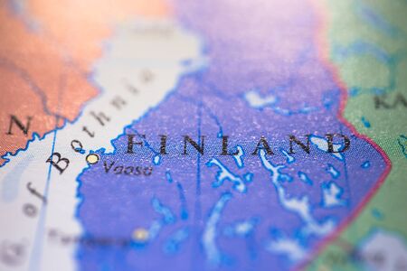 Geographical map location of country Finland in Europe continent on atlasの写真素材
