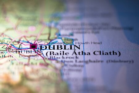 Geographical map location of Dublin city in Ireland United Kingdom Europe continent on atlasの写真素材