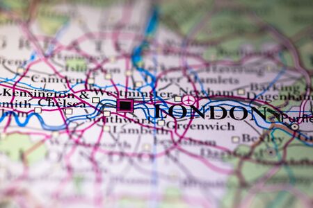 Geographical map location of London city in England United Kingdom Europe continent on atlasの写真素材
